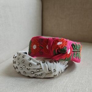 (2) Knot Headbands Floral Pink and Studded White Headbands